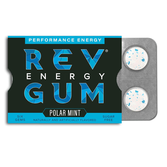 REV Sugar Free Caffeine Energy Polar Mint Gum| 12 Pack